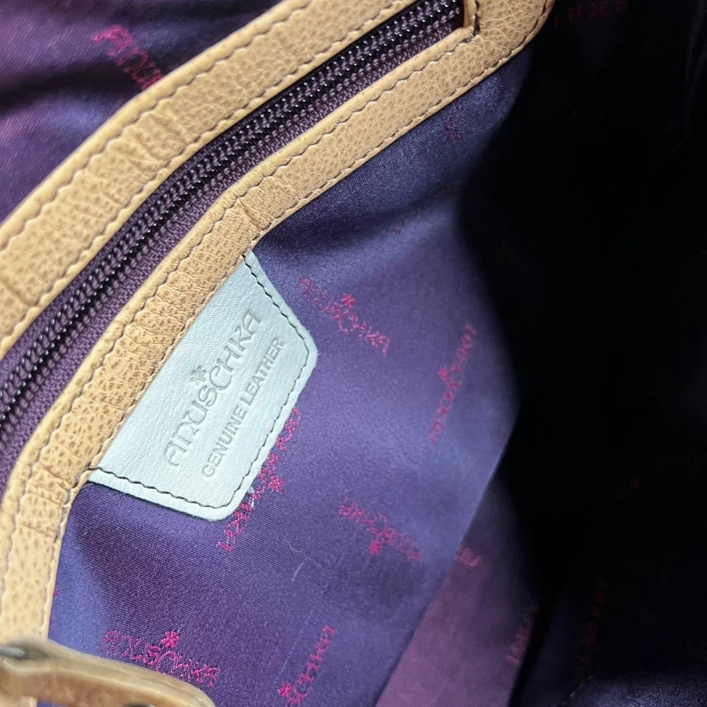 Anuschka Hand Painted Leather Satchel Purple Floral Butterfly Crossbody Bag